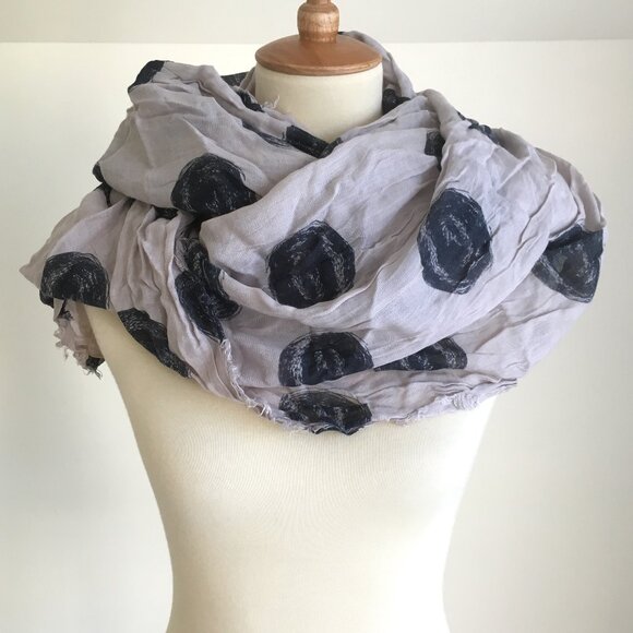 TOPSHOP Grey Blue Gauzy Polka Dot Circle Infinity Scarf Shawl Tube Gauze - Picture 2 of 7